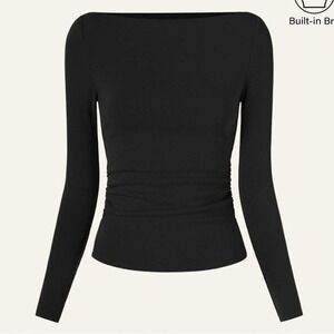 OGL Prowarm Modern Side Ruched Boatneck Brami Top Black XS NWT